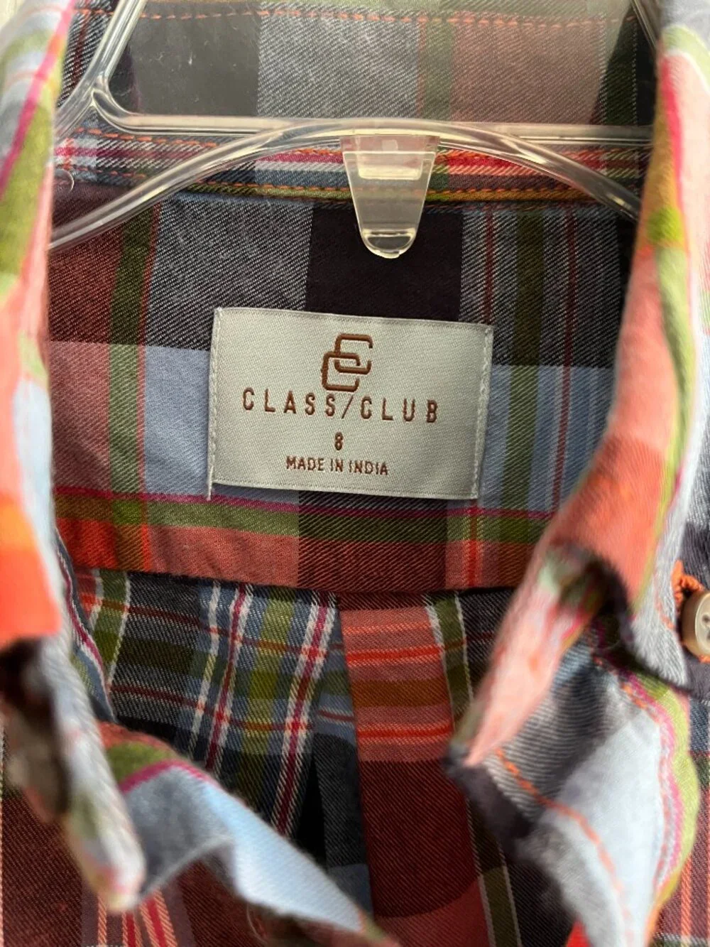 Boys size 8 Class Club long sleeved plaid button down shirt